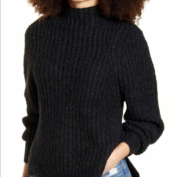 NWT  Leith Mock Neck Sweate Black/Blue - Picture 1 of 6